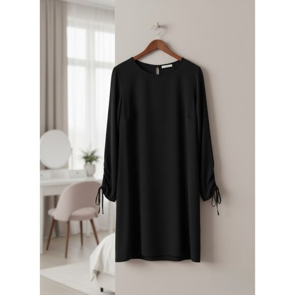 H&M Black Long Sleeve Shift Dress Womens Size 6 Boho Chic Lightweight - Picture 2 of 5